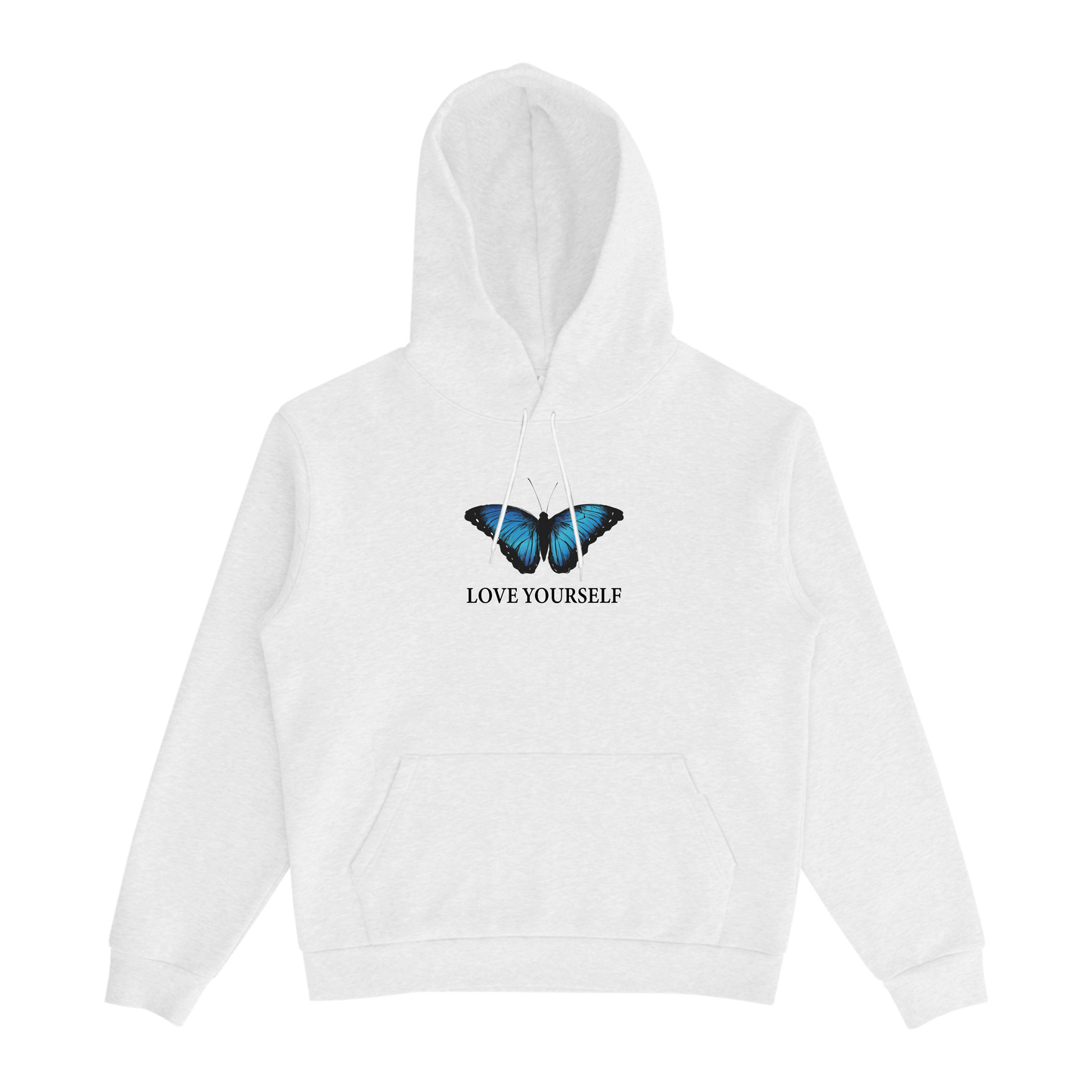 BLUE BUTTERFLY EMBROIDERED HOODIE - WHITE