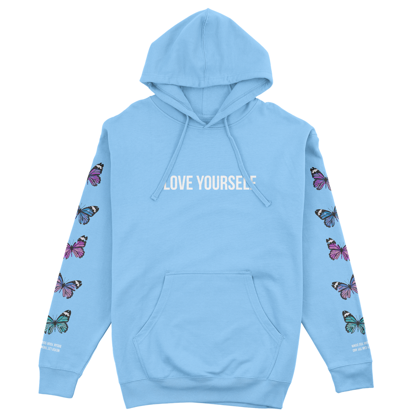 LOVE YOURSELF BROKEN BUTTERFLY HOODIE - LIGHT BLUE