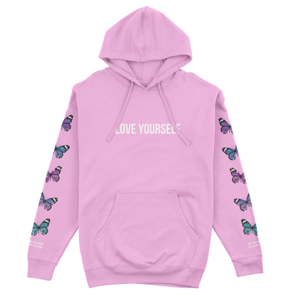 LOVE YOURSELF BROKEN BUTTERFLY HOODIE - PINK