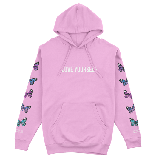 LOVE YOURSELF BROKEN BUTTERFLY HOODIE - PINK