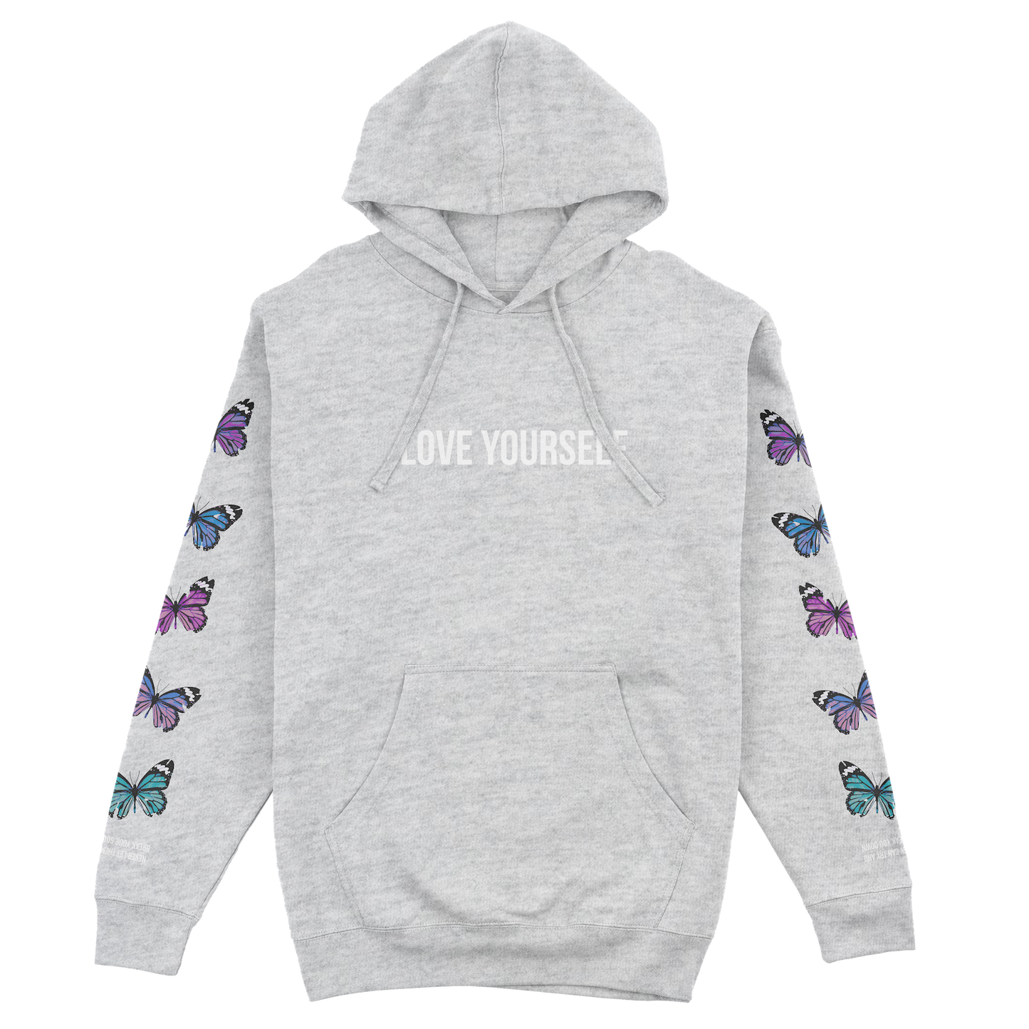LOVE YOURSELF BROKEN BUTTERFLY HOODIE - HEATHER GRAY