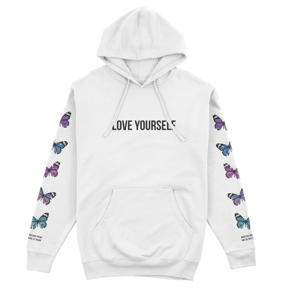 LOVE YOURSELF BROKEN BUTTERFLY HOODIE - WHITE