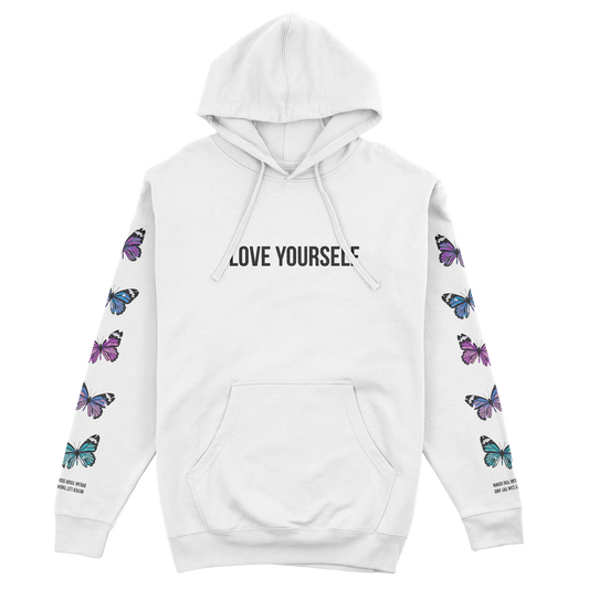 LOVE YOURSELF BROKEN BUTTERFLY HOODIE - WHITE