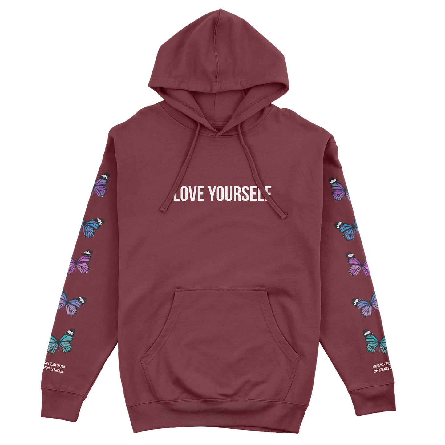 LOVE YOURSELF BROKEN BUTTERFLY HOODIE - MAROON
