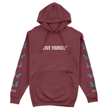 LOVE YOURSELF BROKEN BUTTERFLY HOODIE - MAROON