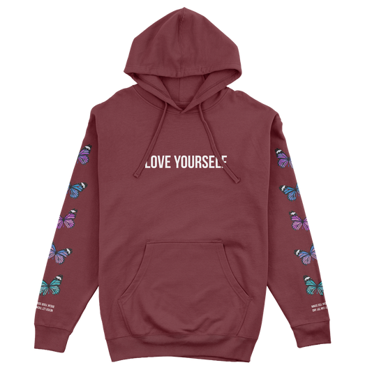 LOVE YOURSELF BROKEN BUTTERFLY HOODIE - MAROON