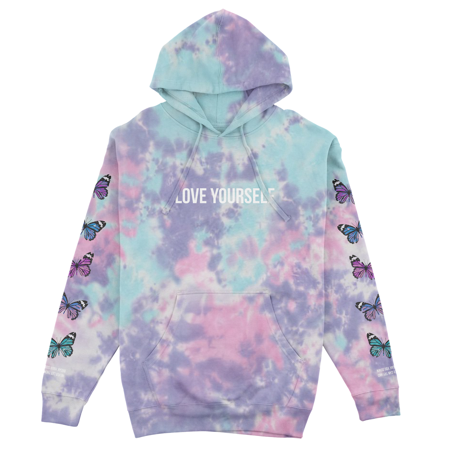 LOVE YOURSELF BROKEN BUTTERFLY HOODIE - COTTON CANDY