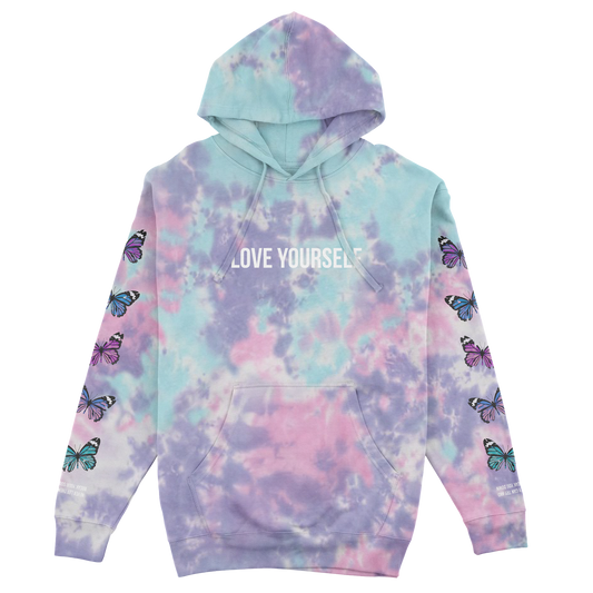LOVE YOURSELF BROKEN BUTTERFLY HOODIE - COTTON CANDY