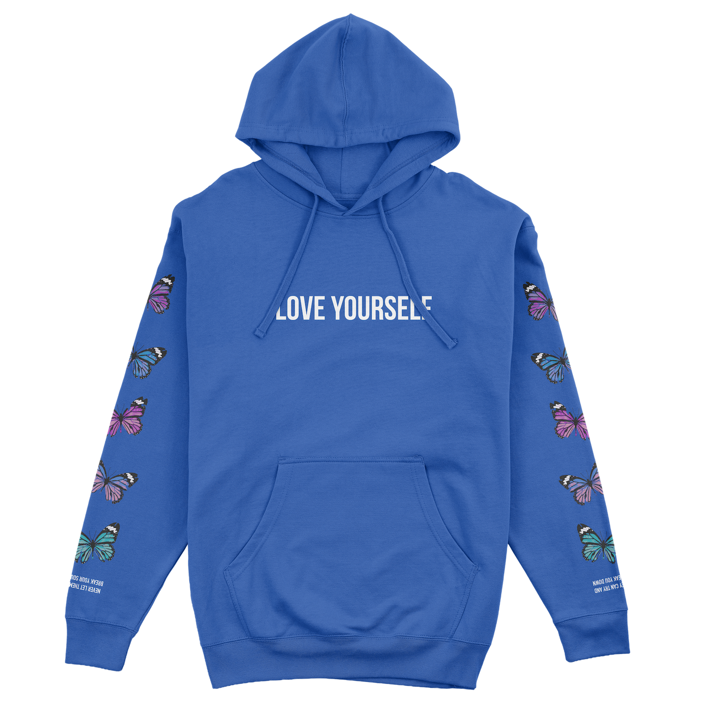 LOVE YOURSELF BROKEN BUTTERFLY HOODIE - ROYAL