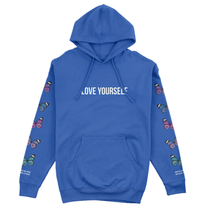 LOVE YOURSELF BROKEN BUTTERFLY HOODIE - ROYAL