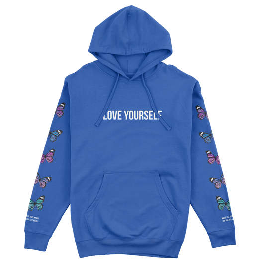 LOVE YOURSELF BROKEN BUTTERFLY HOODIE - ROYAL