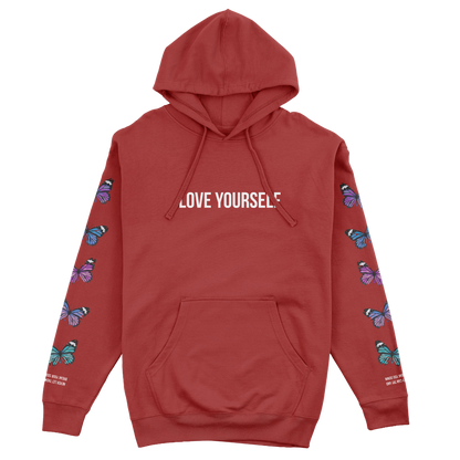 LOVE YOURSELF BROKEN BUTTERFLY HOODIE - RED