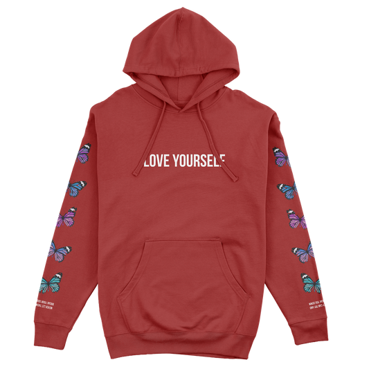 LOVE YOURSELF BROKEN BUTTERFLY HOODIE - RED
