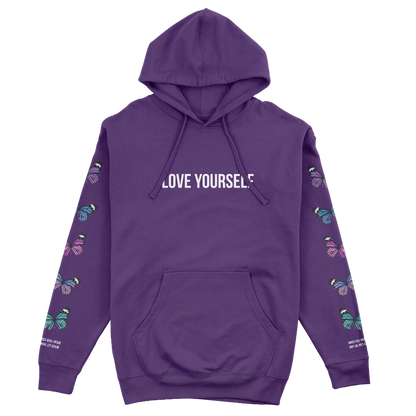 LOVE YOURSELF BROKEN BUTTERFLY HOODIE - PURPLE