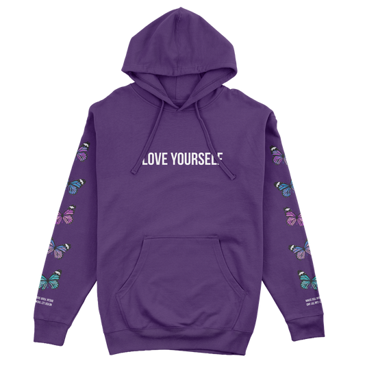LOVE YOURSELF BROKEN BUTTERFLY HOODIE - PURPLE
