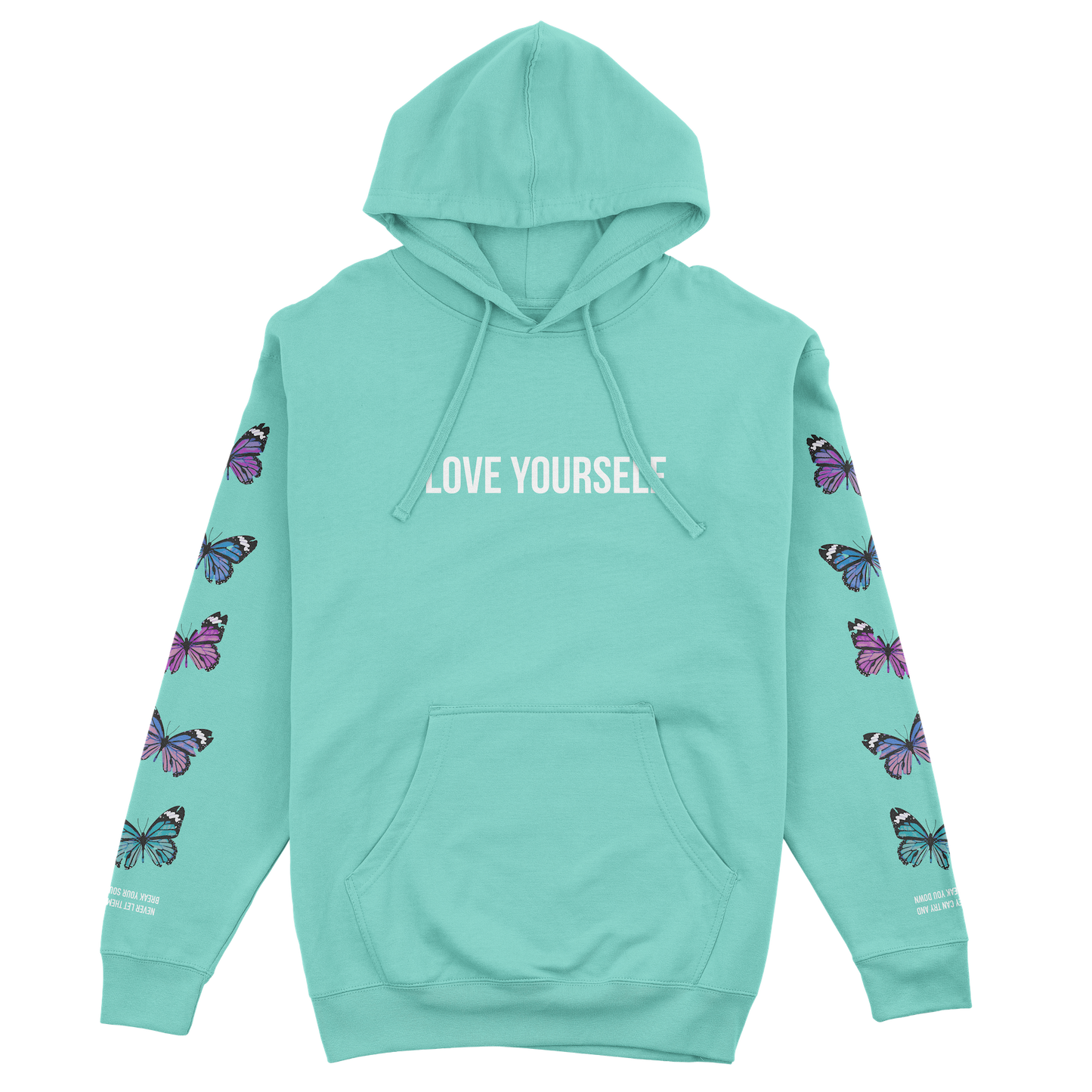 LOVE YOURSELF BROKEN BUTTERFLY HOODIE - MINT