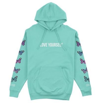 LOVE YOURSELF BROKEN BUTTERFLY HOODIE - MINT
