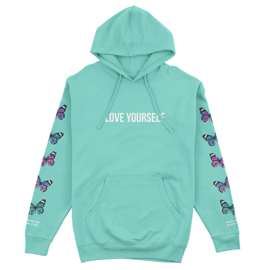 LOVE YOURSELF BROKEN BUTTERFLY HOODIE - MINT