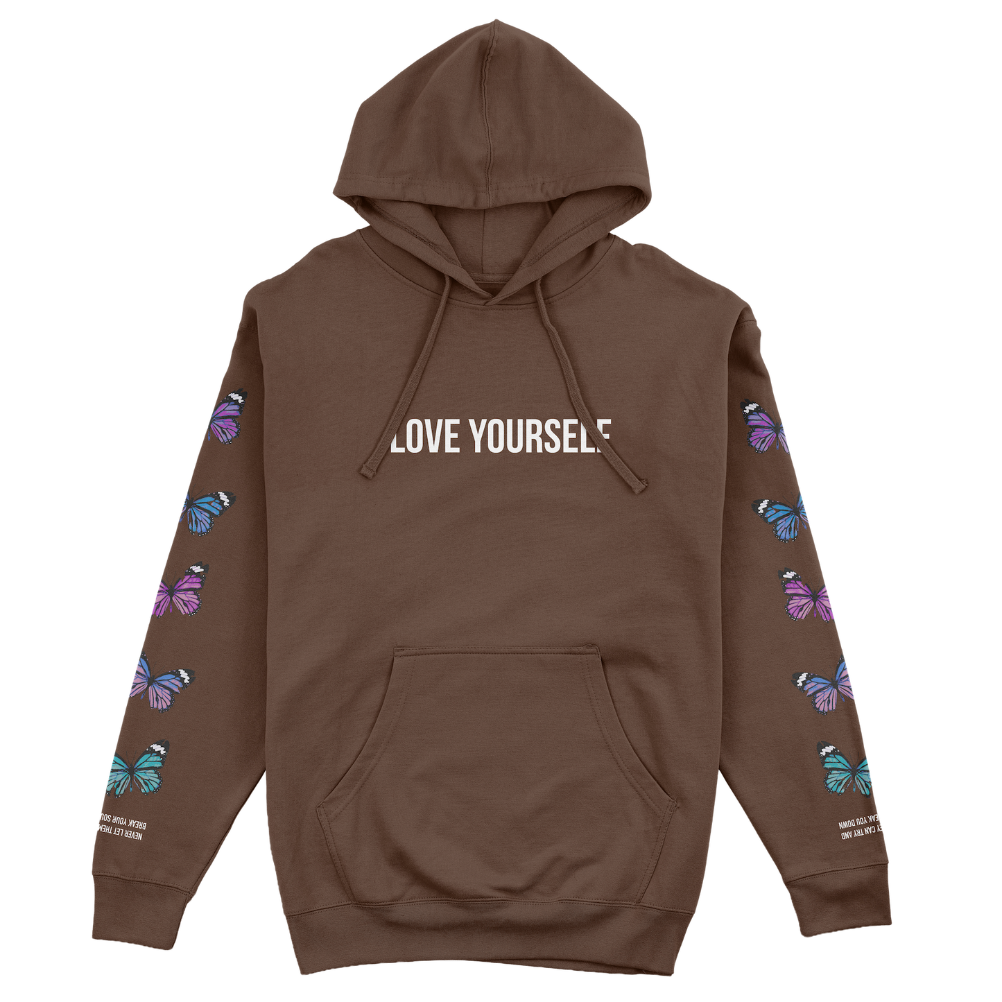 LOVE YOURSELF BROKEN BUTTERFLY HOODIE - BROWN