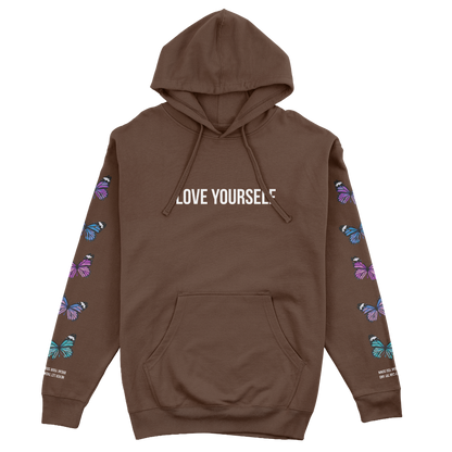 LOVE YOURSELF BROKEN BUTTERFLY HOODIE - BROWN