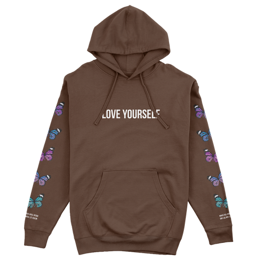 LOVE YOURSELF BROKEN BUTTERFLY HOODIE - BROWN