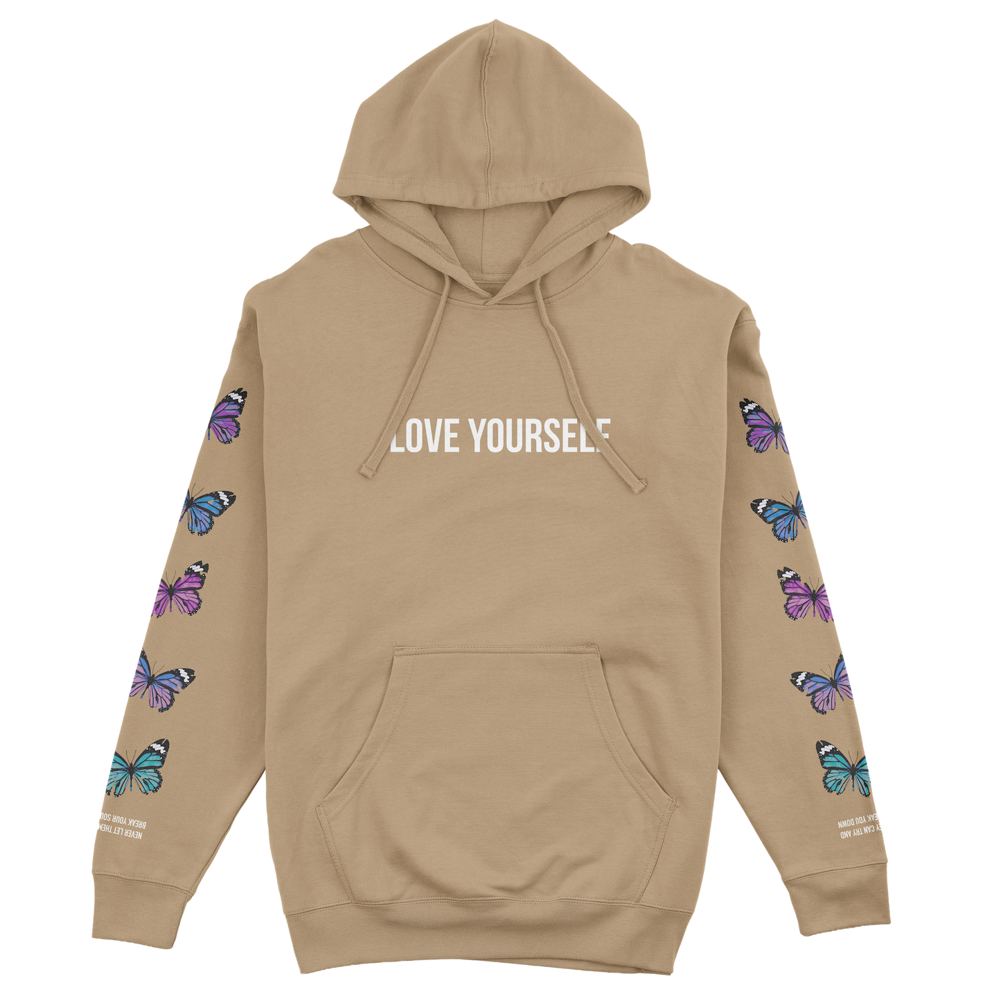 LOVE YOURSELF BROKEN BUTTERFLY HOODIE - SAND