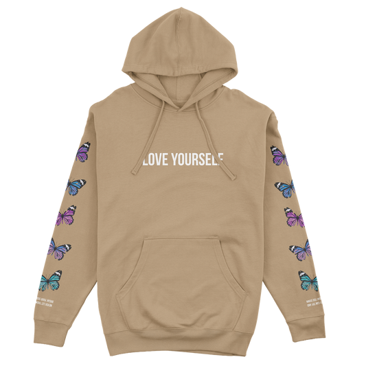 LOVE YOURSELF BROKEN BUTTERFLY HOODIE - SAND