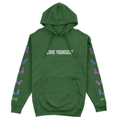LOVE YOURSELF BROKEN BUTTERFLY HOODIE - GREEN