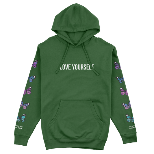 LOVE YOURSELF BROKEN BUTTERFLY HOODIE - GREEN