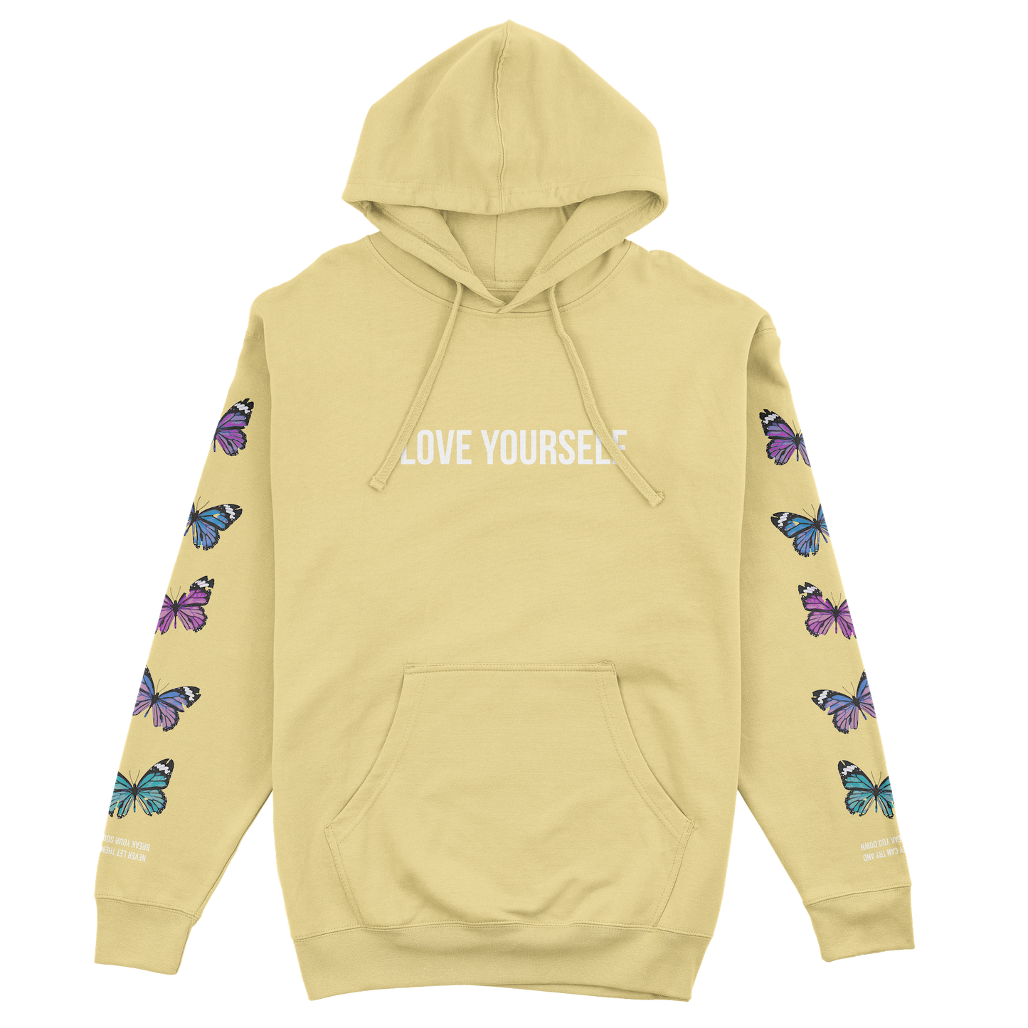 LOVE YOURSELF BROKEN BUTTERFLY HOODIE - YELLOW