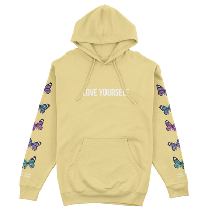 LOVE YOURSELF BROKEN BUTTERFLY HOODIE - YELLOW