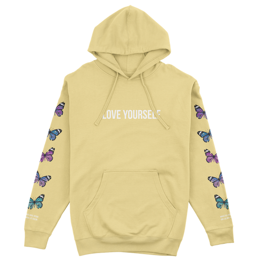LOVE YOURSELF BROKEN BUTTERFLY HOODIE - YELLOW