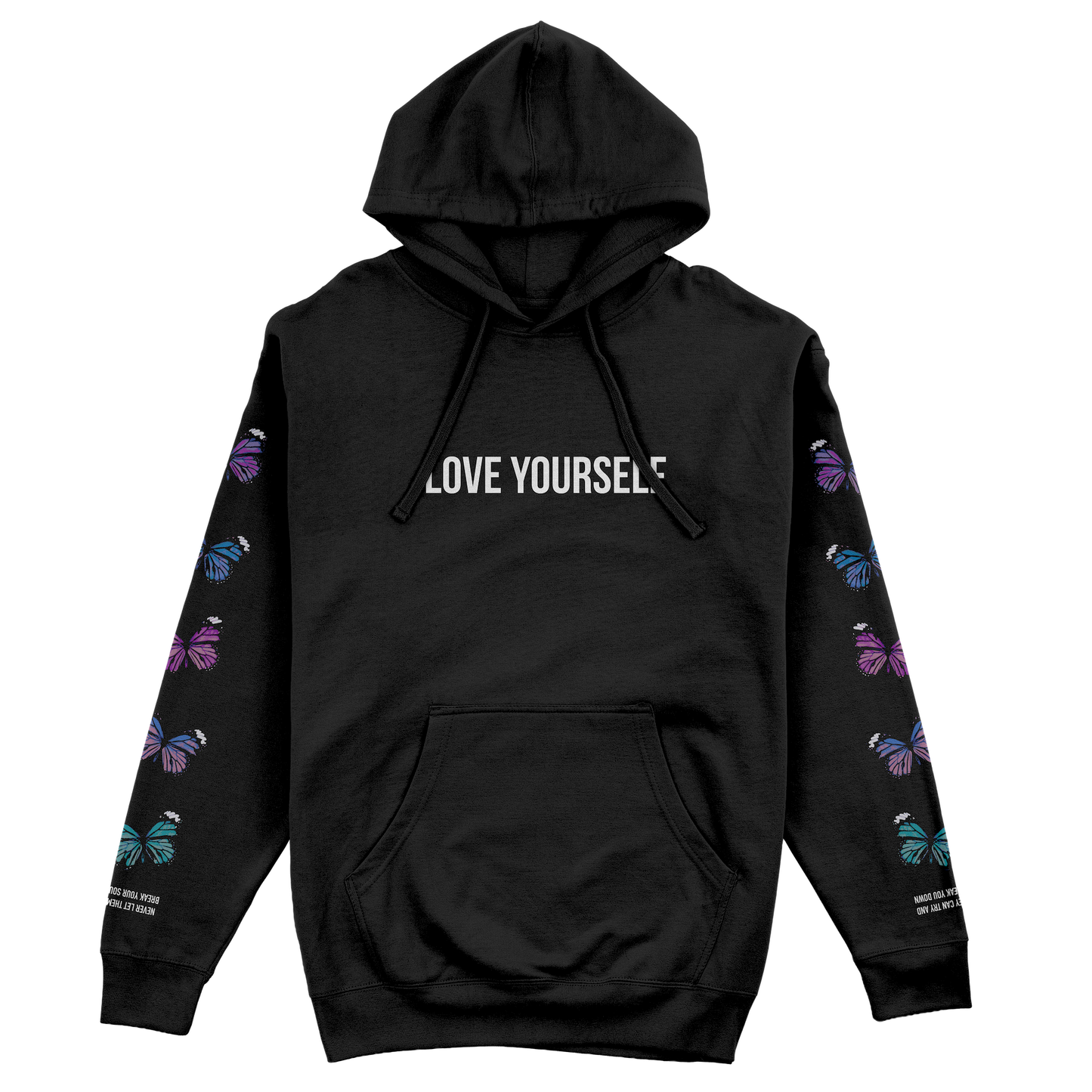 LOVE YOURSELF BROKEN BUTTERFLY HOODIE - BLACK