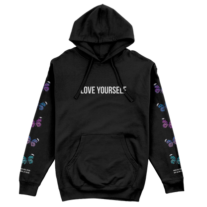 LOVE YOURSELF BROKEN BUTTERFLY HOODIE - BLACK