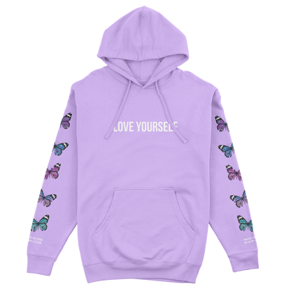 LOVE YOURSELF BROKEN BUTTERFLY HOODIE - LAVENDER