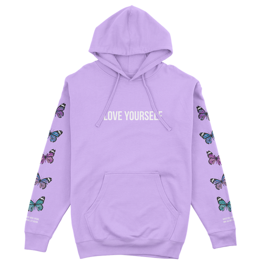 LOVE YOURSELF BROKEN BUTTERFLY HOODIE - LAVENDER