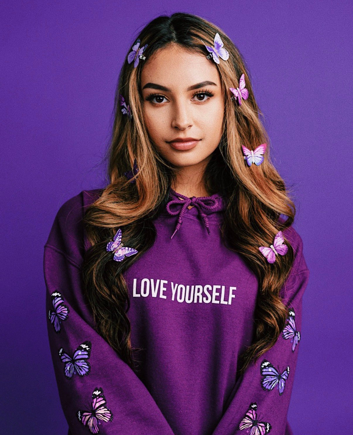 LOVE YOURSELF BROKEN BUTTERFLY HOODIE - PURPLE