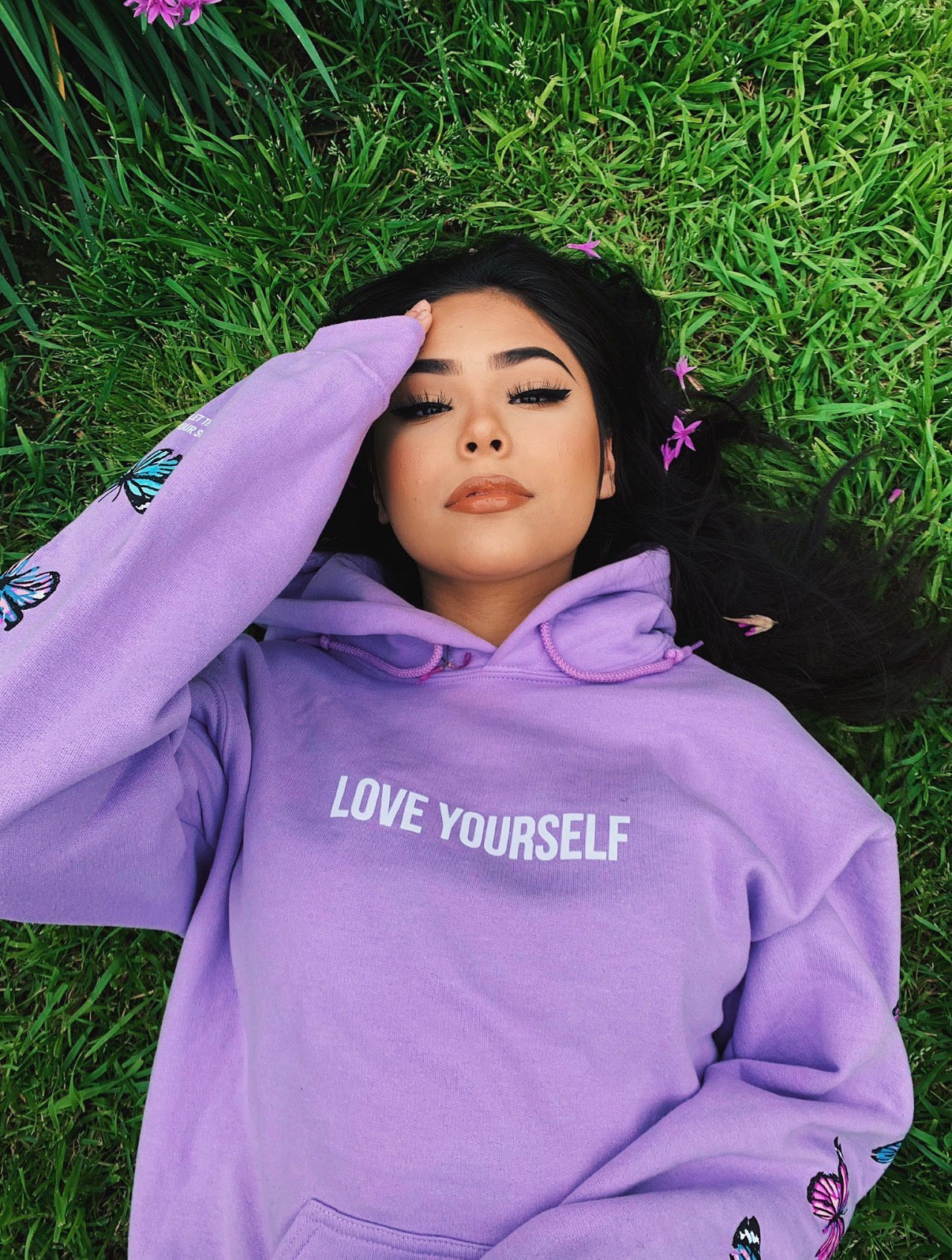 LOVE YOURSELF BROKEN BUTTERFLY HOODIE - LAVENDER