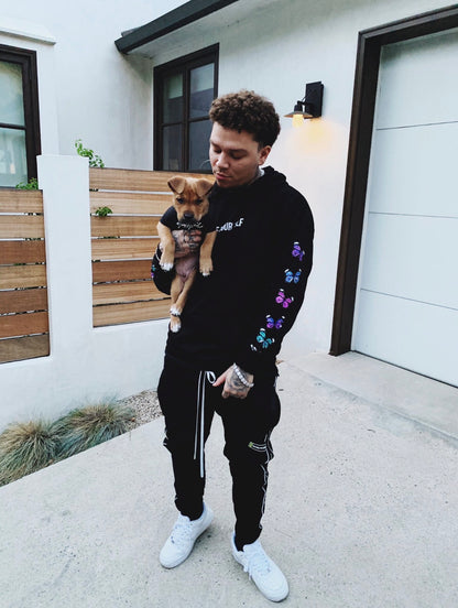 LOVE YOURSELF BROKEN BUTTERFLY HOODIE - BLACK