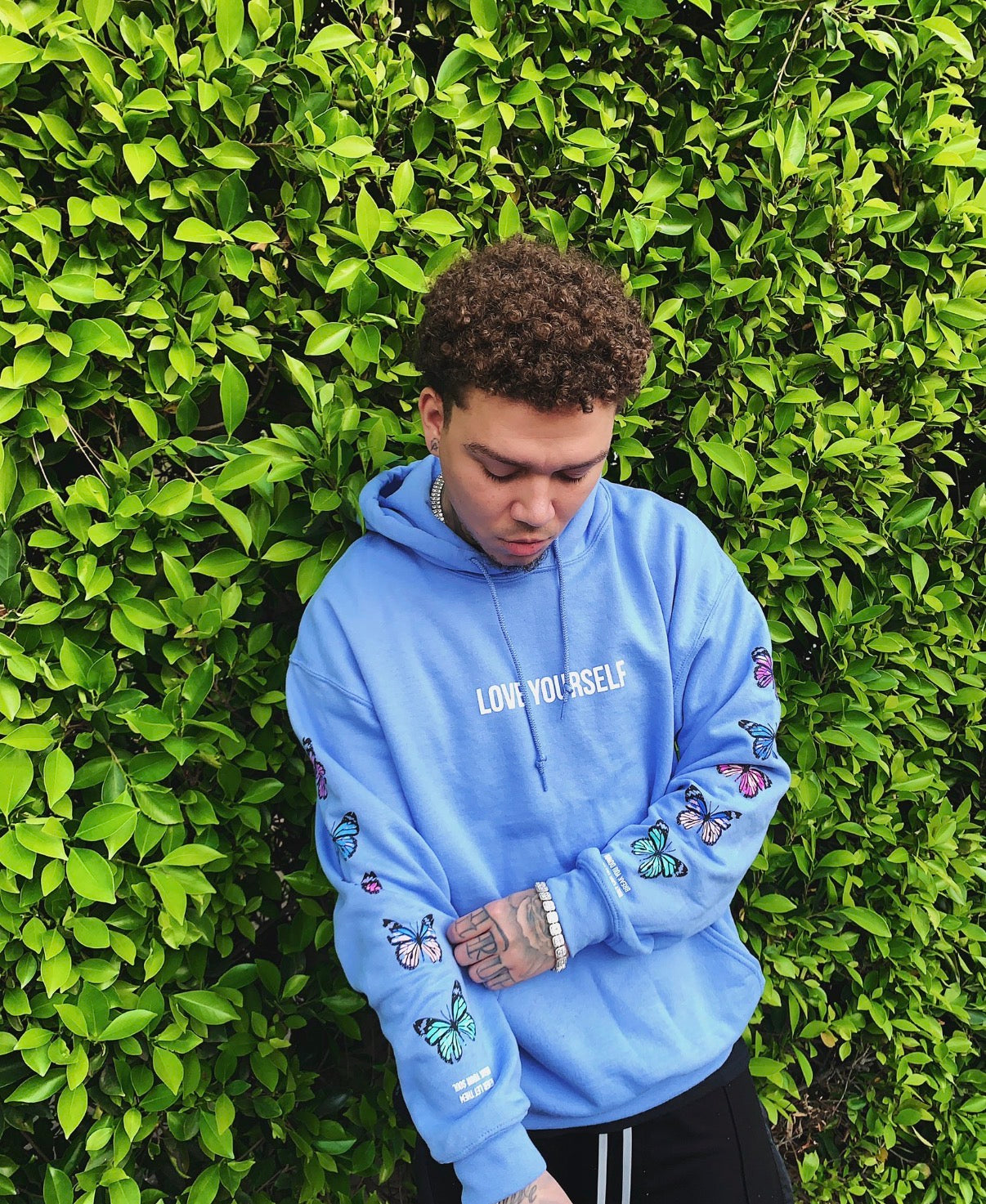 LOVE YOURSELF BROKEN BUTTERFLY HOODIE - LIGHT BLUE