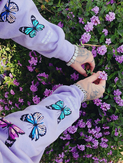LOVE YOURSELF BROKEN BUTTERFLY HOODIE - LAVENDER