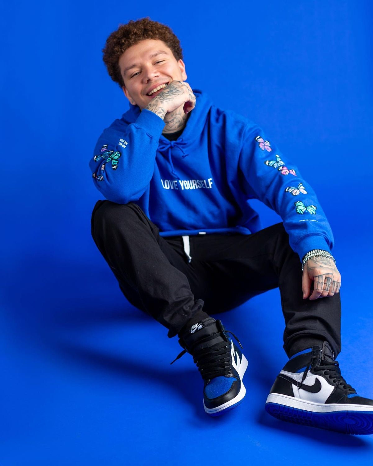 LOVE YOURSELF BROKEN BUTTERFLY HOODIE - ROYAL